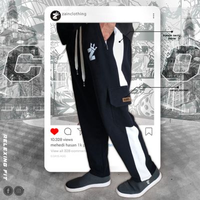 WHITE & BLACK CONTRAST CARGO JOGGERS